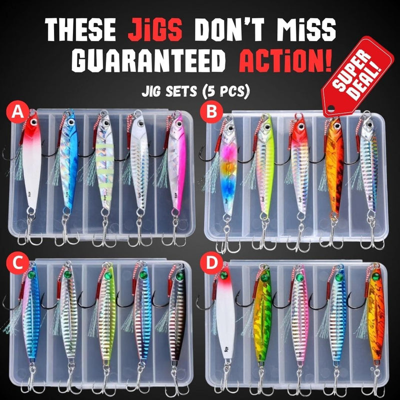 Premium Metal Jig Sets in a Box (5 pcs) - Fishing Made Easy!