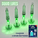 LED Squid Lures Kit | Night Fishing Squid Jig with Sharp Hooks + Charger with 2 Spare Batteries