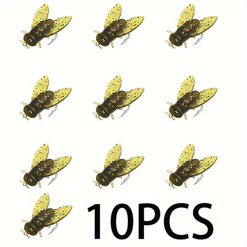 10pcs Fly Fishing Lure Kit – 10PCS Durable PVC Flies for Bass, Trout & Freshwater Fishing