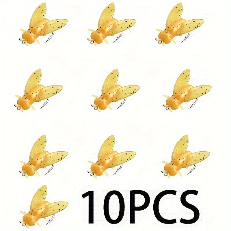 10pcs Fly Fishing Lure Kit – 10PCS Durable PVC Flies for Bass, Trout & Freshwater Fishing